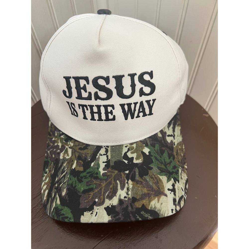 Jesus Is The Way Trucker Hat Camo Brim Snapback Cap Off White Baseball Hat
